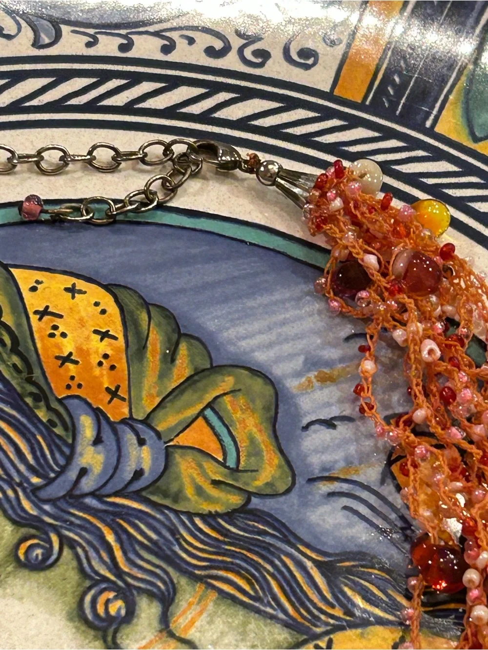 Vintage Necklace Red Branch Coral, Carnelian, glass Mermaid’s Tears woven thread